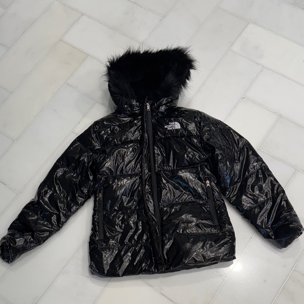 The North Face Shiny Black Jacket with Fur Hood